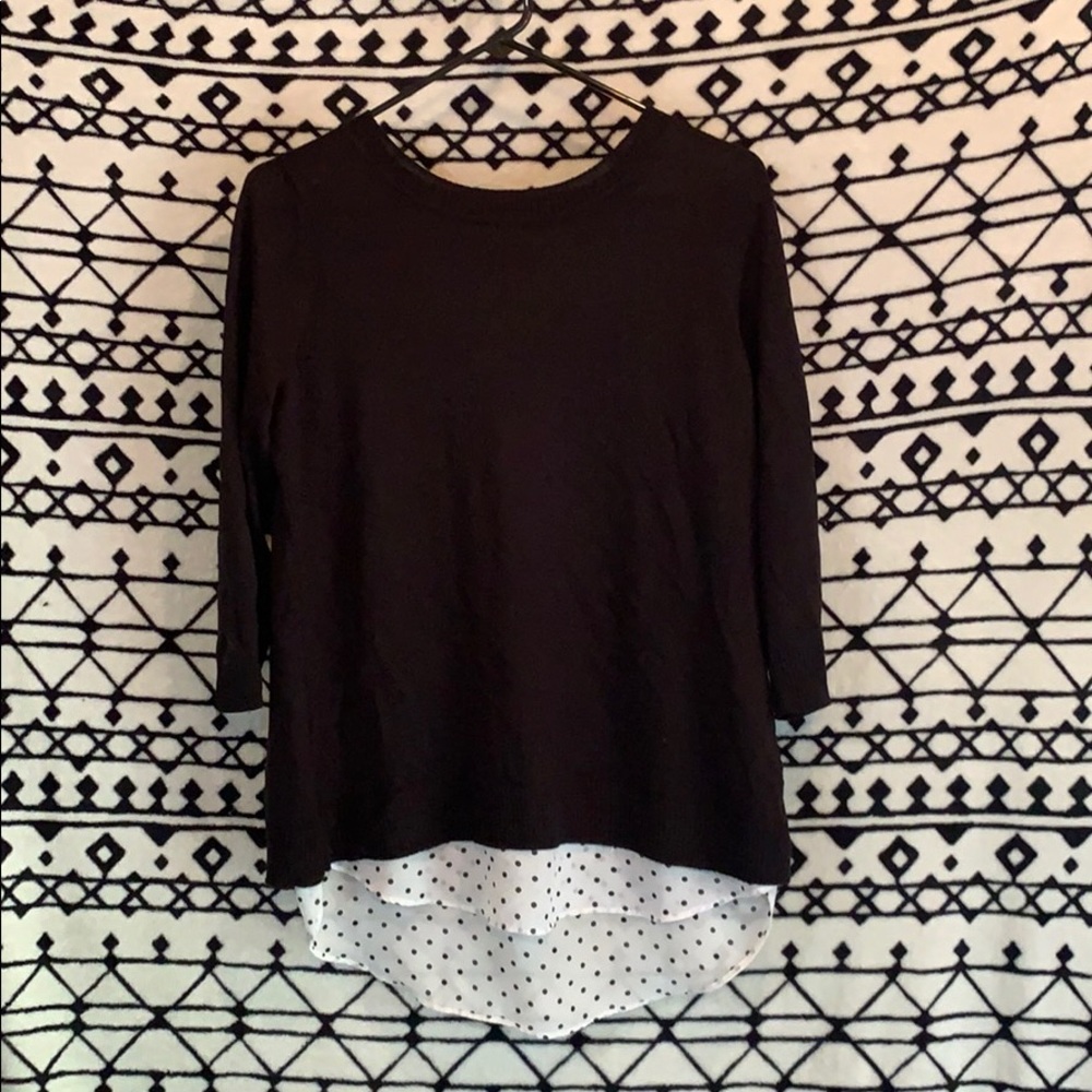 Black blouse, black polka footed shirt attached